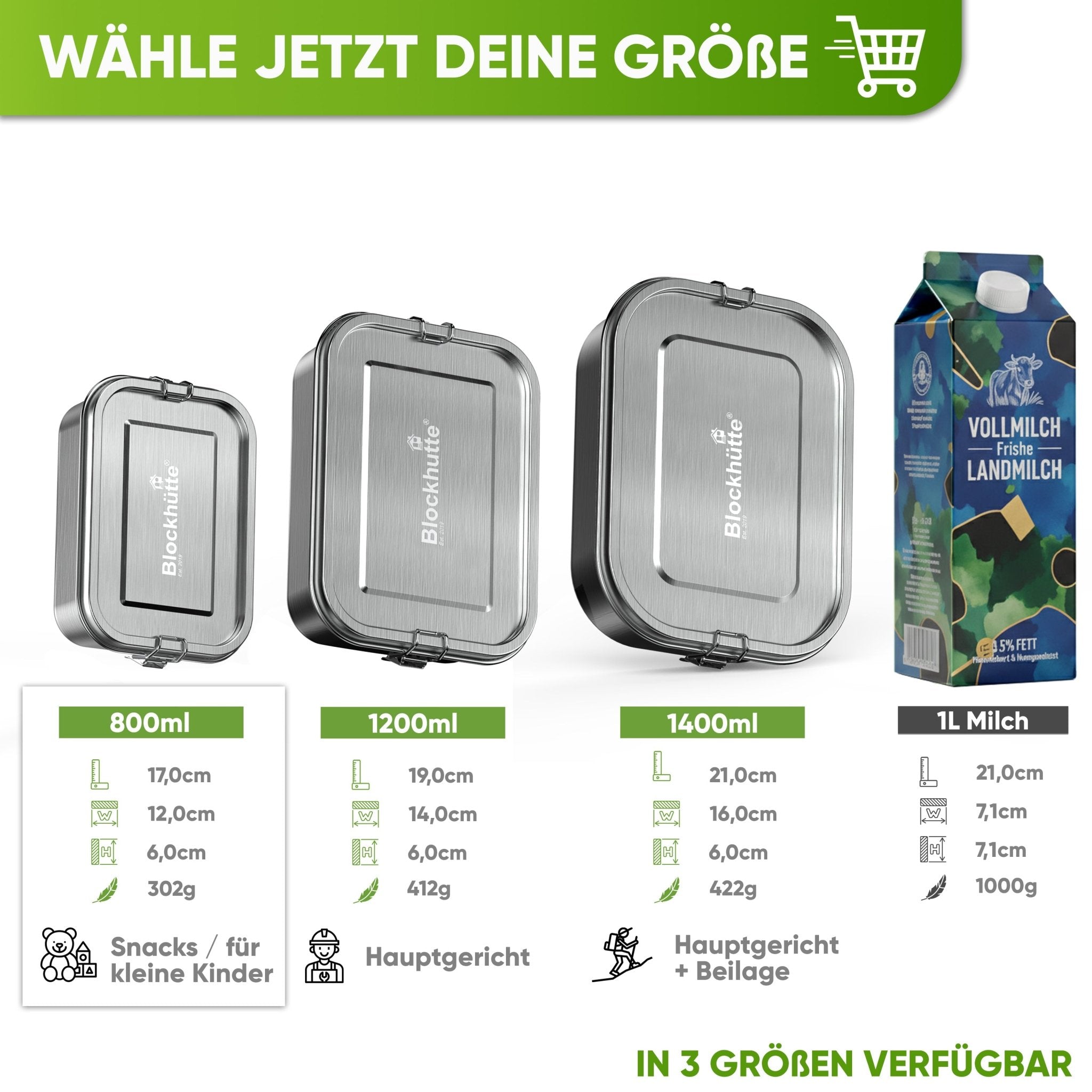 Premium Edelstahl Brotdose mit 2 Trennwänden - Blockhütte - BH0001