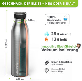 Botella deportiva de acero inoxidable aislada con [cepillo de cerdas naturales GRATIS]