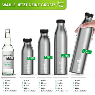 Botella deportiva de acero inoxidable aislada con [cepillo de cerdas naturales GRATIS]