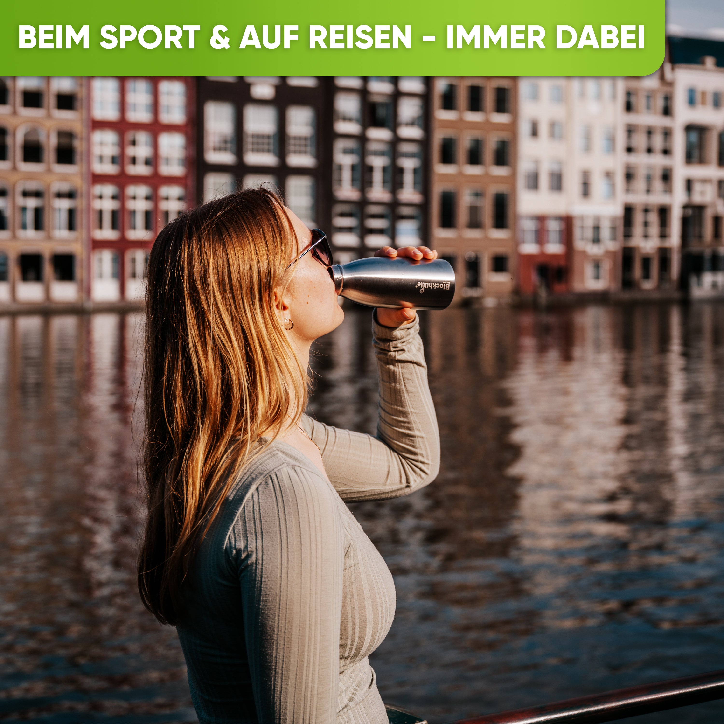 Botella deportiva de acero inoxidable aislada con [cepillo de cerdas naturales GRATIS]
