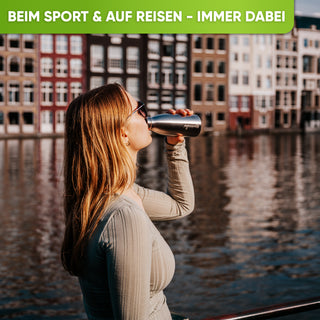 Botella deportiva de acero inoxidable aislada con [cepillo de cerdas naturales GRATIS]