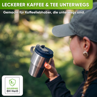 Isolierter Edelstahl Thermobecher für Kaffee und Tee – Dunkelblau, 350ml, Ansicht 4