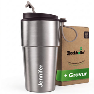 Edelstahl Isolier-Thermobecher mit Namensgravur für Kaffee & Tee – Braun, 500ml