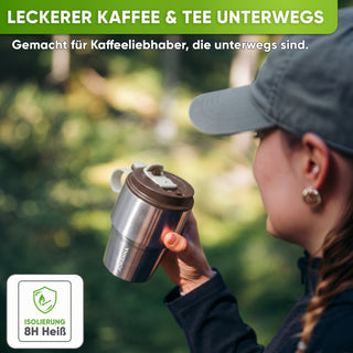 Edelstahl Isolier-Thermobecher mit Namensgravur für Kaffee & Tee – Braun, 350ml, Ansicht 2