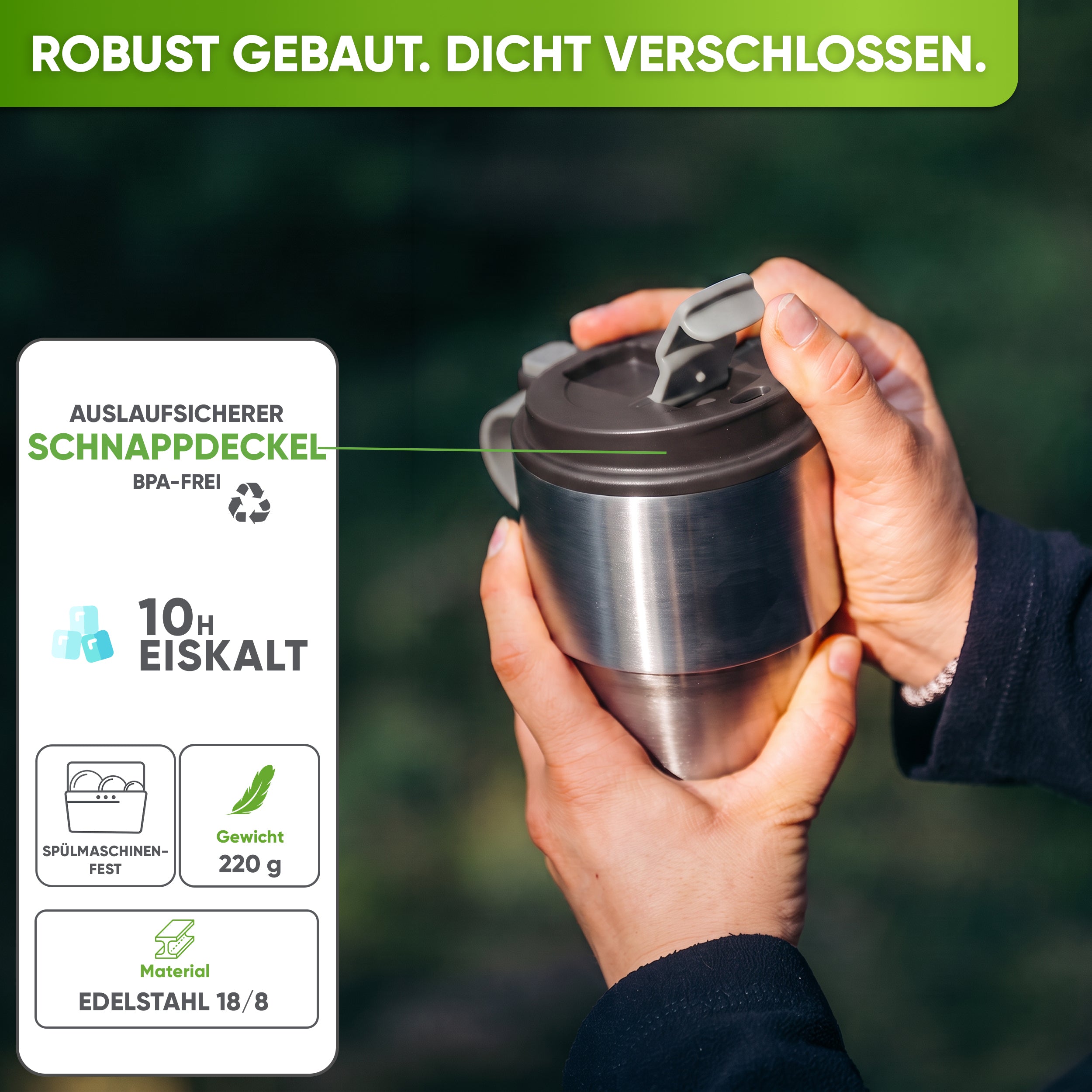 Edelstahl Isolier-Thermobecher mit Namensgravur für Kaffee & Tee – Braun, 350ml, Ansicht 3