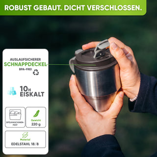 Edelstahl Isolier-Thermobecher mit Namensgravur für Kaffee & Tee – Braun, 350ml, Ansicht 3