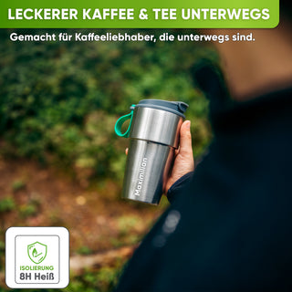 Edelstahl Isolier-Thermobecher mit Namensgravur für Kaffee & Tee – Grau, 500ml, Ansicht 2