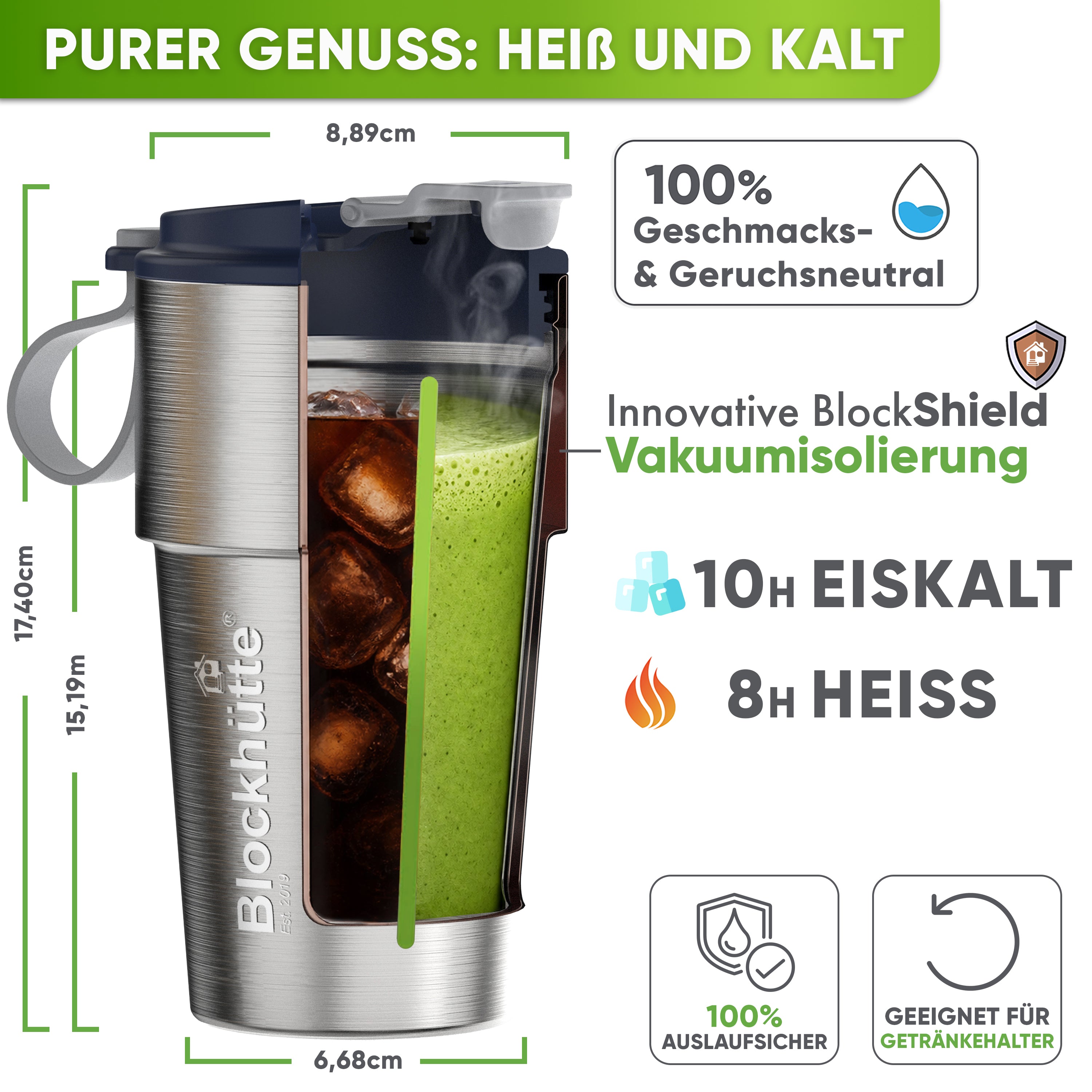 Edelstahl Isolier-Thermobecher mit Namensgravur für Kaffee & Tee – Dunkelblau, 500ml, Ansicht 5