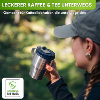 Edelstahl Isolier-Thermobecher mit Namensgravur für Kaffee & Tee – Dunkelblau, 350ml, Ansicht 2