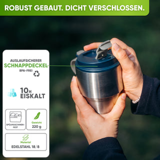 Edelstahl Isolier-Thermobecher mit Namensgravur für Kaffee & Tee – Dunkelblau, 350ml, Ansicht 3