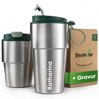 Edelstahl Isolier-Thermobecher mit Namensgravur für Kaffee & Tee – Dunkelgrün, 350ml