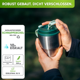 Edelstahl Isolier-Thermobecher mit Namensgravur für Kaffee & Tee – Dunkelgrün, 350ml, Ansicht 3