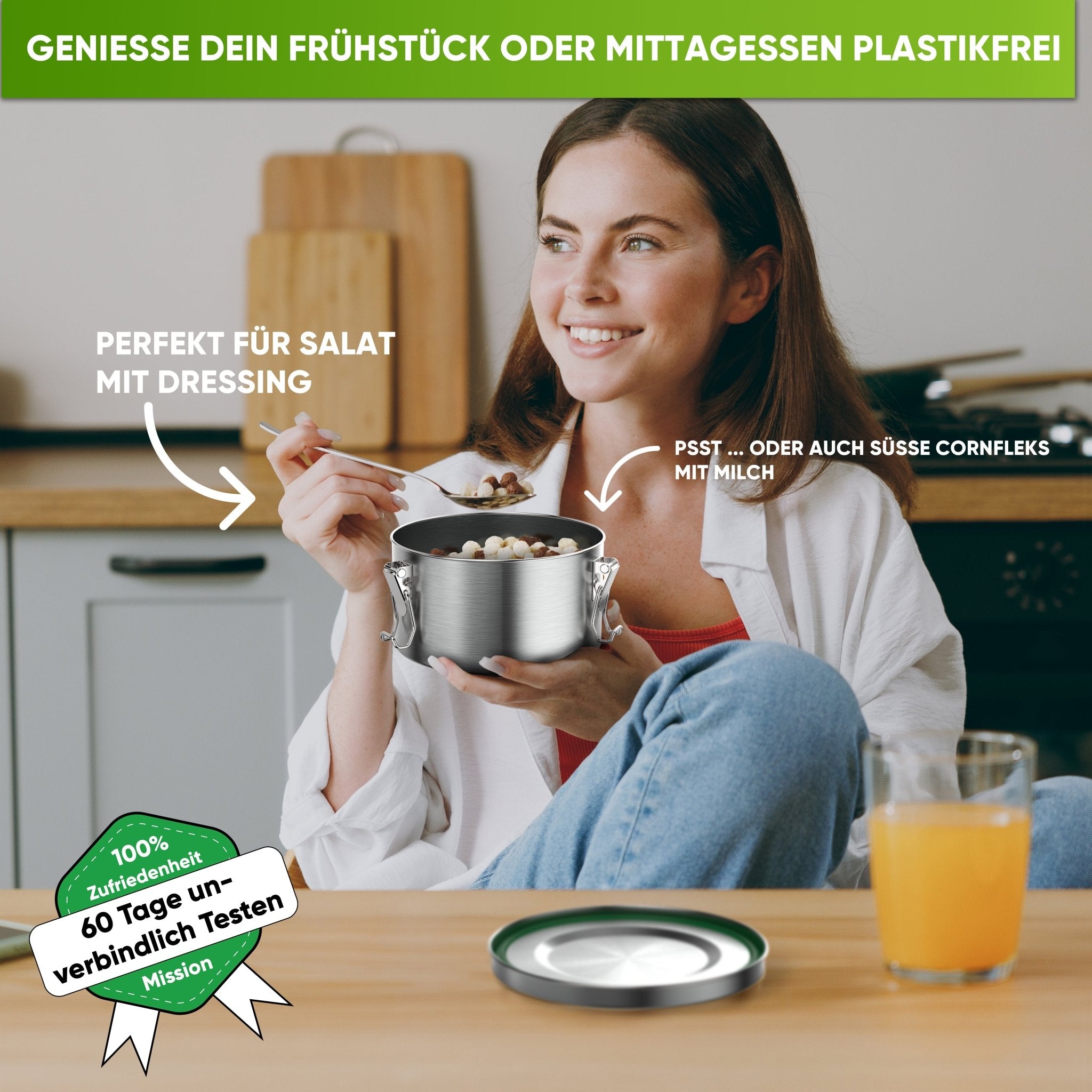 Runde Lunchbox aus Edelstahl mit Dichtung & Löffel | 780ml |