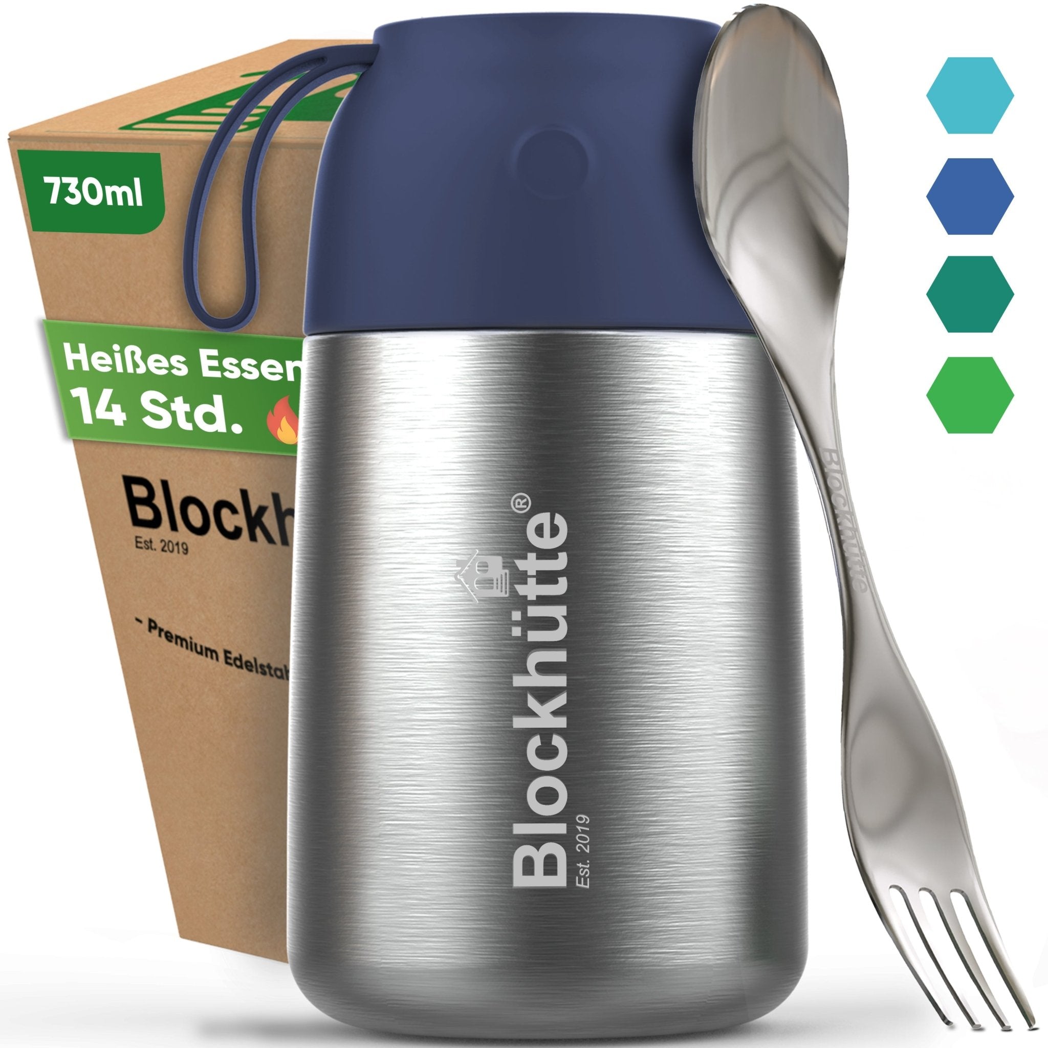 Edelstahl Thermobehälter für Essen | Blau | 1000ml