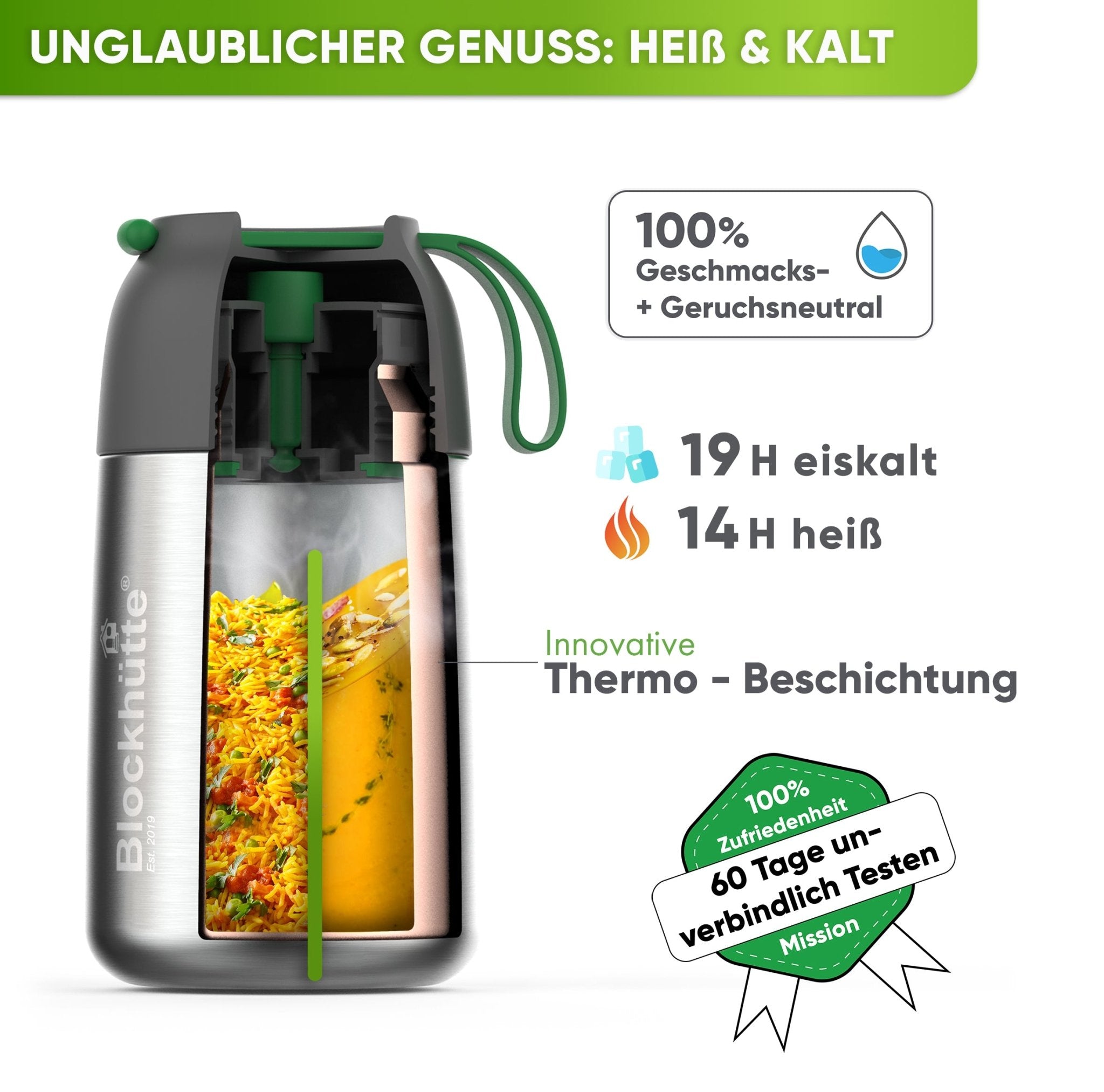 Edelstahl Thermobehälter für Essen | Silber | 1000ml