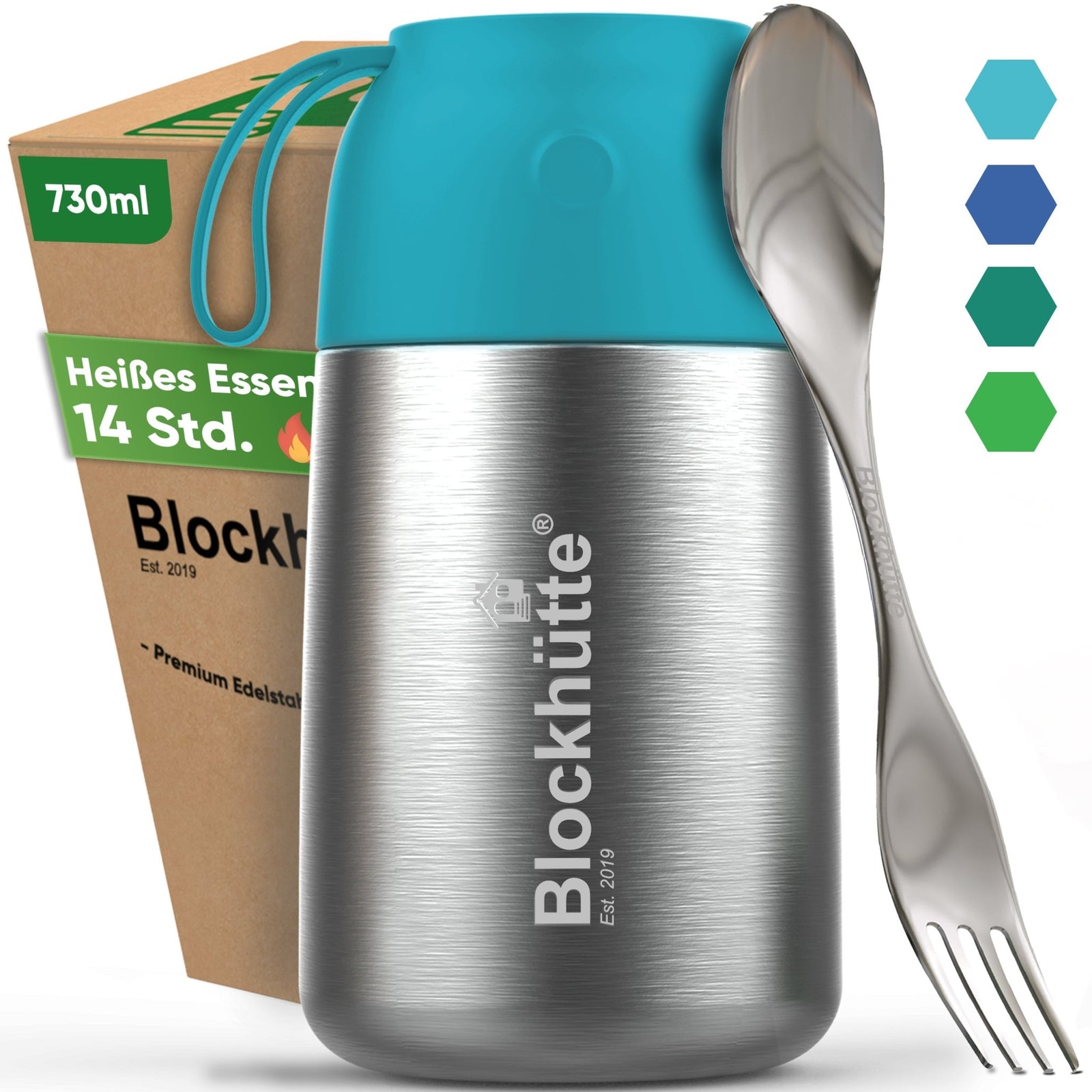 Edelstahl Thermobehälter für Essen | Türkis | 1000ml
