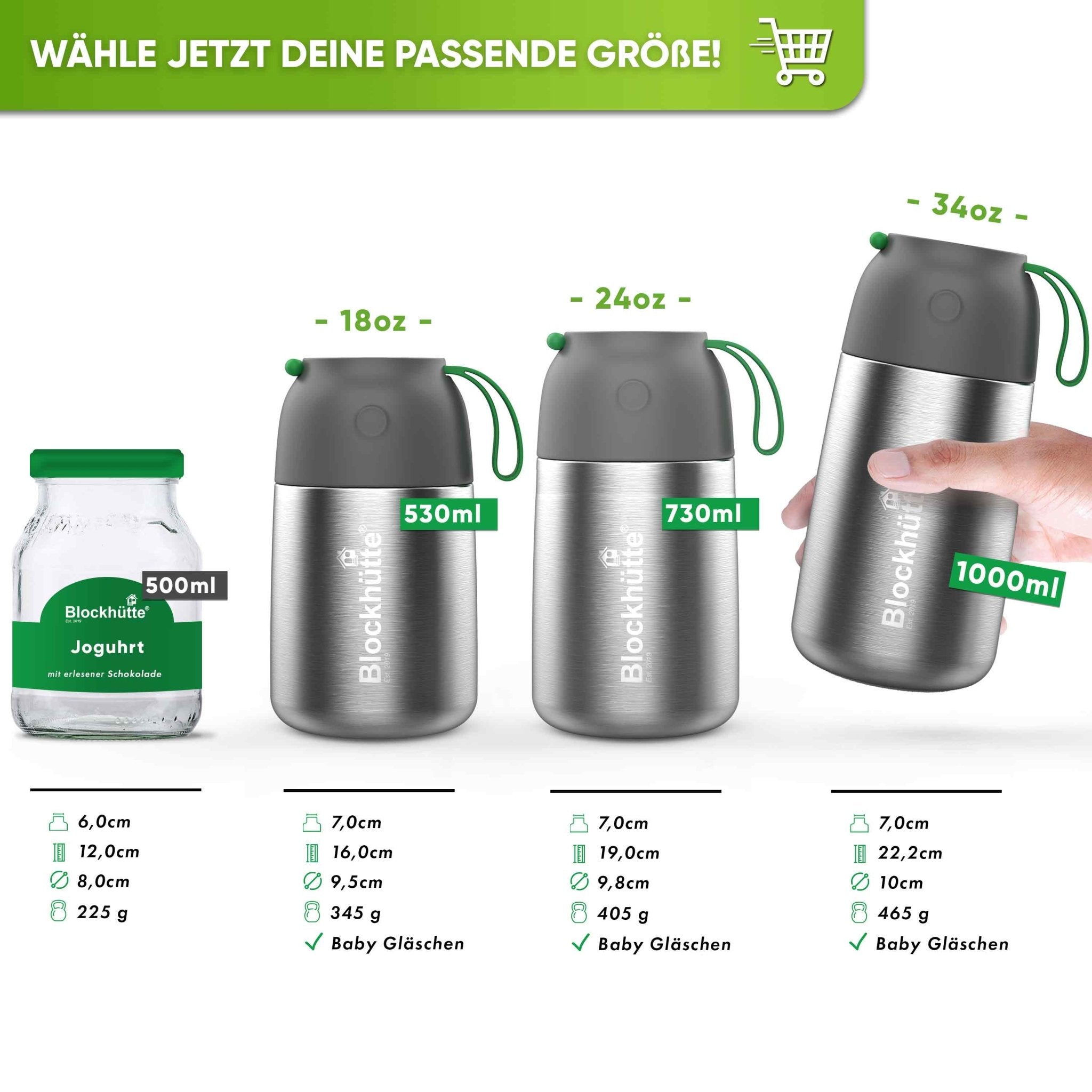 Edelstahl Thermobehälter für Essen | Silber | 1000ml