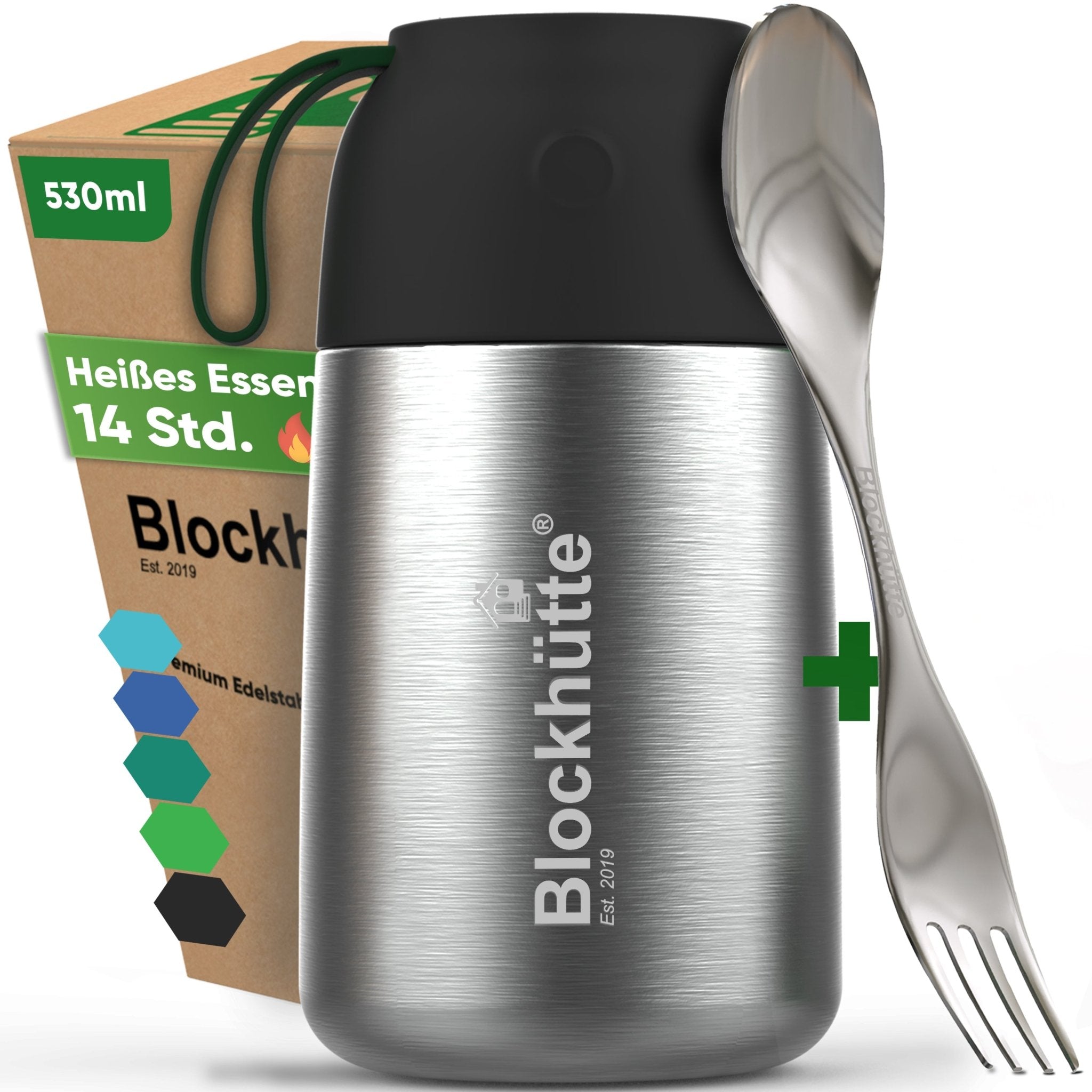 Edelstahl Thermobehälter für Essen - Blockhütte - BH0022-SCHWARZ