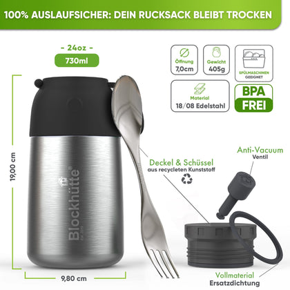 Edelstahl Thermobehälter für Essen - Blockhütte - BH0022-SCHWARZ
