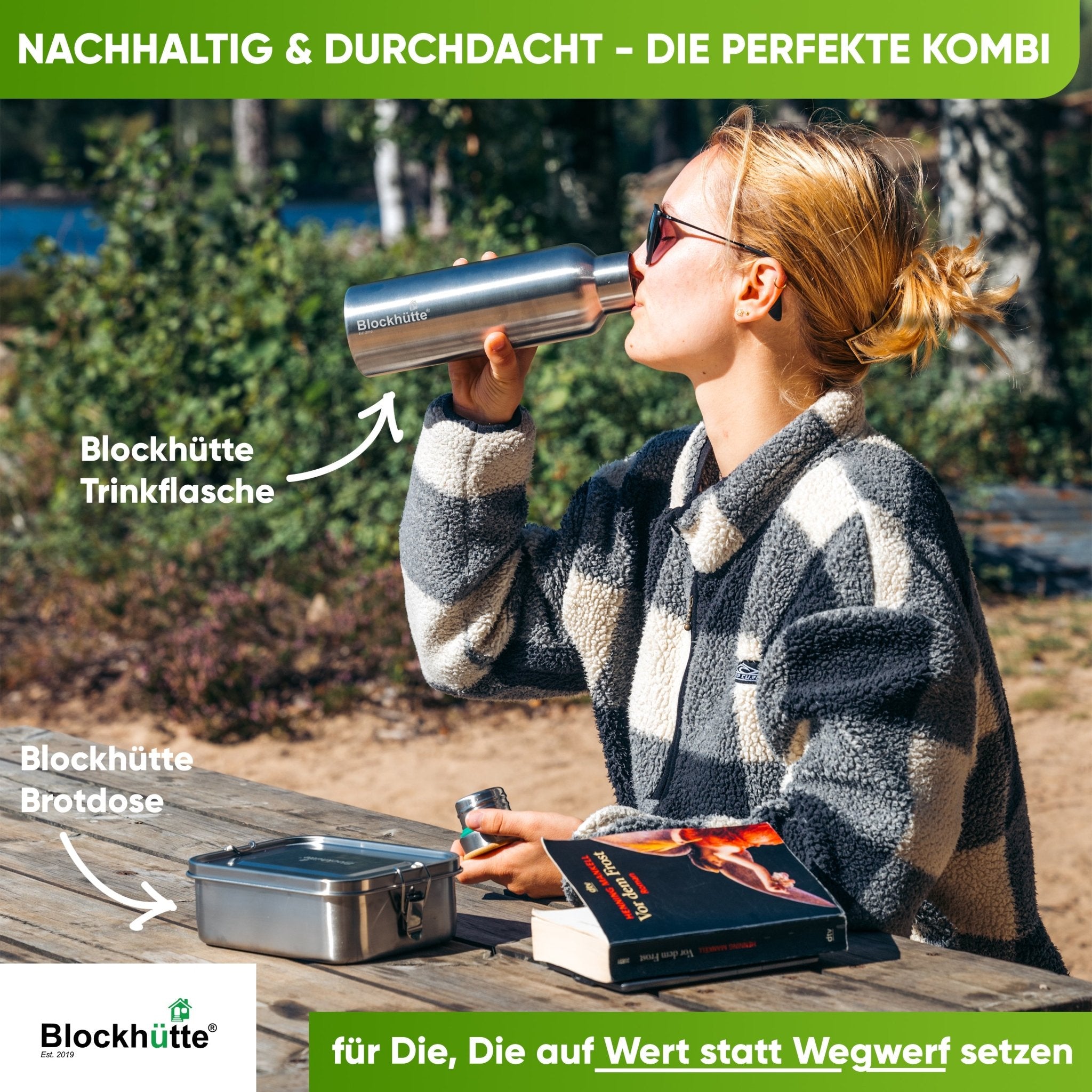 Edelstahl Thermobehälter für Essen - Blockhütte - BH0022-SCHWARZ