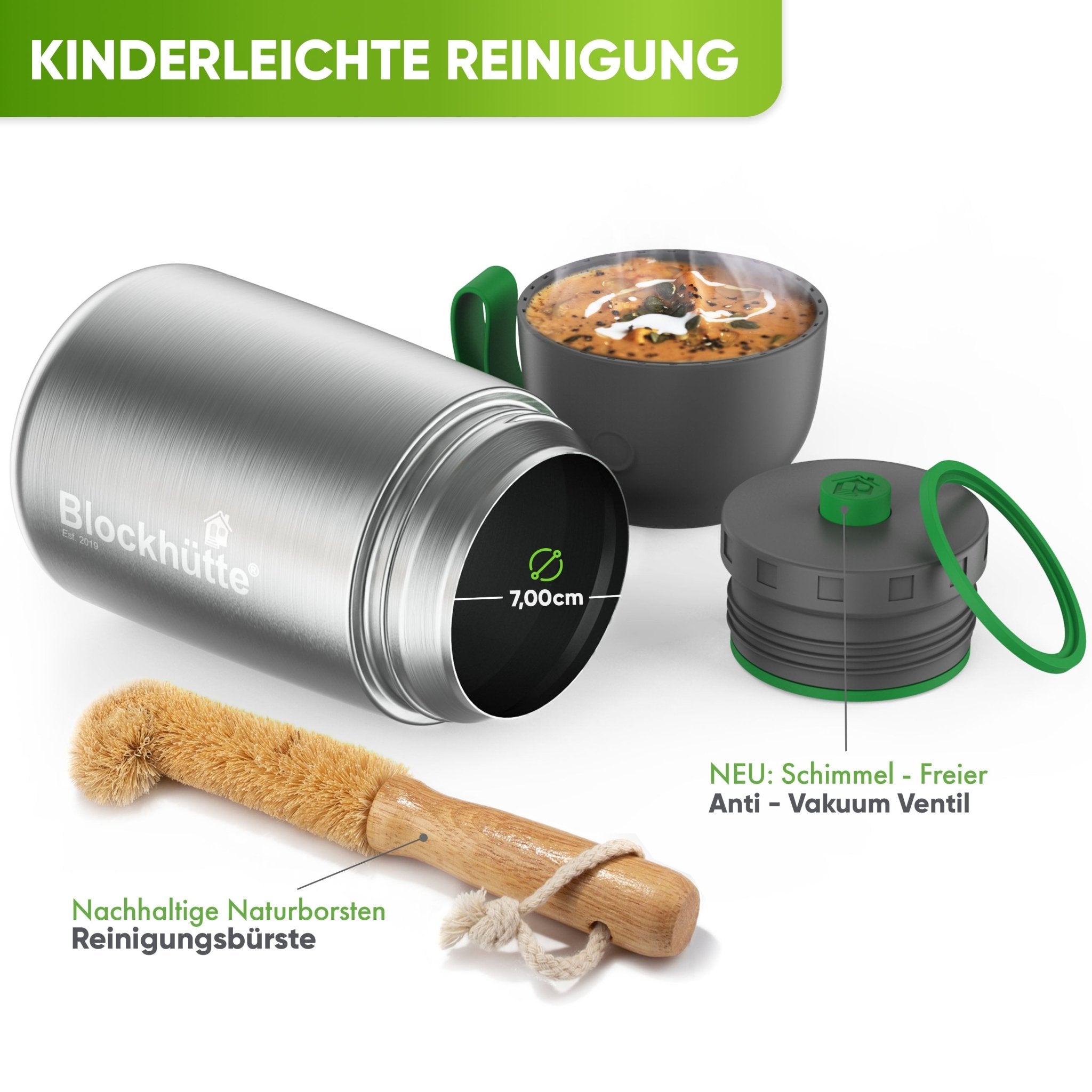 Edelstahl Thermobehälter für Essen - Blockhütte - BH0022-SCHWARZ