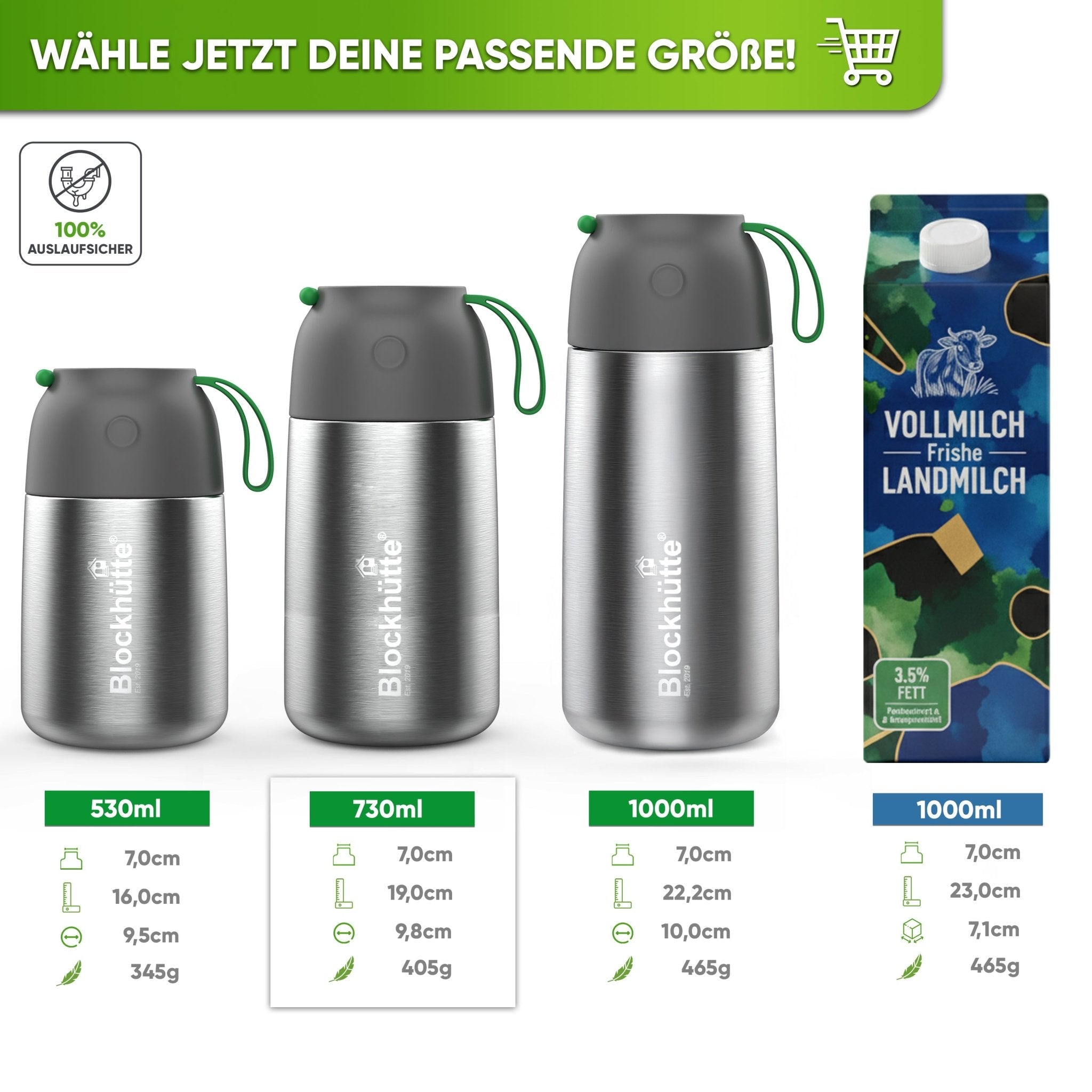 Edelstahl Thermobehälter für Essen - Blockhütte - BH0022-SCHWARZ