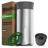 Individual Gravur für den Edelstahl Thermobecher | Blockhütte | Größe: 354ml | Farbe: Schwarz