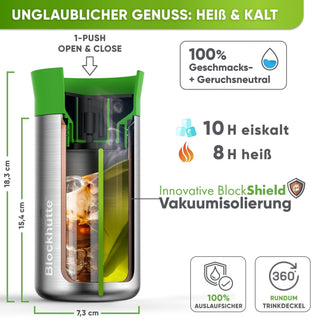 Individual Gravur für den Edelstahl Thermobecher | Blockhütte | Größe: 354ml | Farbe: Schwarz