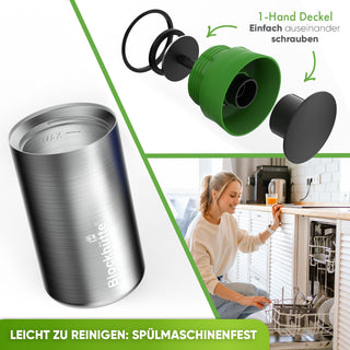 Individual Gravur für den Edelstahl Thermobecher | Blockhütte | Größe: 354ml | Farbe: Schwarz
