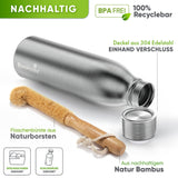 Premium Edelstahl Sport Trinkflasche isoliert mit [GRATIS Naturborsten - Bürste] - Blockhütte - BH0015