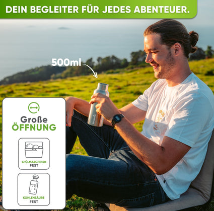 Premium Edelstahl Trinkflasche isoliert mit [GRATIS Bürste] - Blockhütte - BH0013