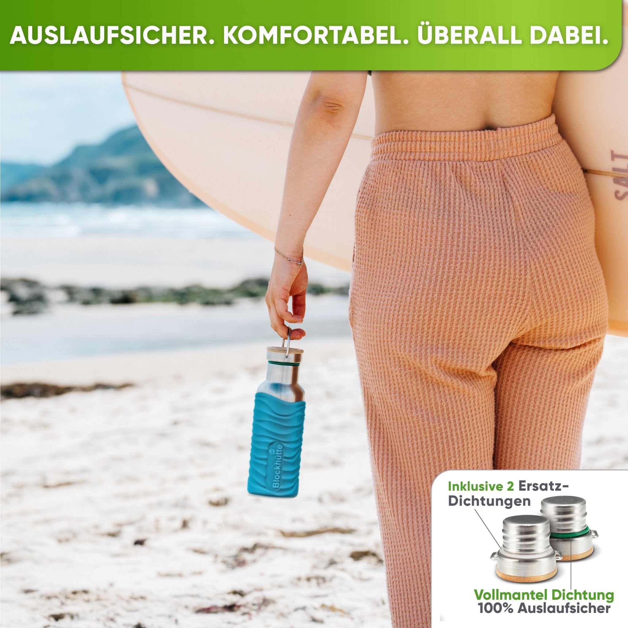 Botella térmica de acero inoxidable con funda de silicona | 500ml | turquesa | a prueba de fugas