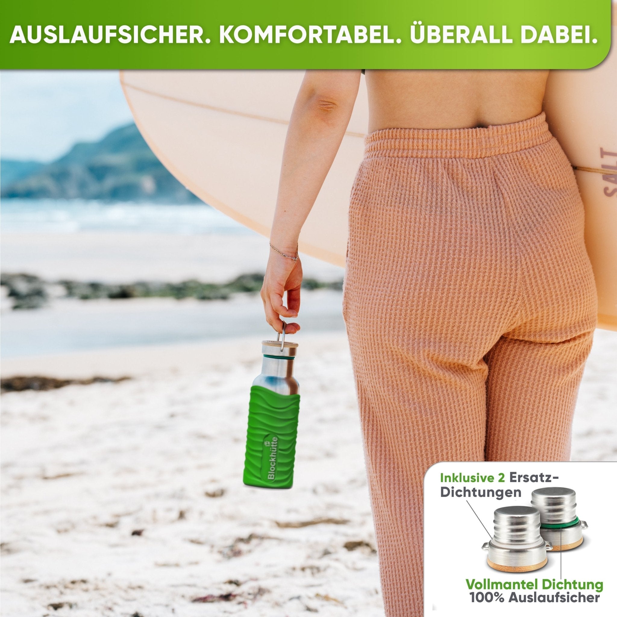 Botella térmica de acero inoxidable con funda de silicona | 500ml | verde lima | a prueba de fugas