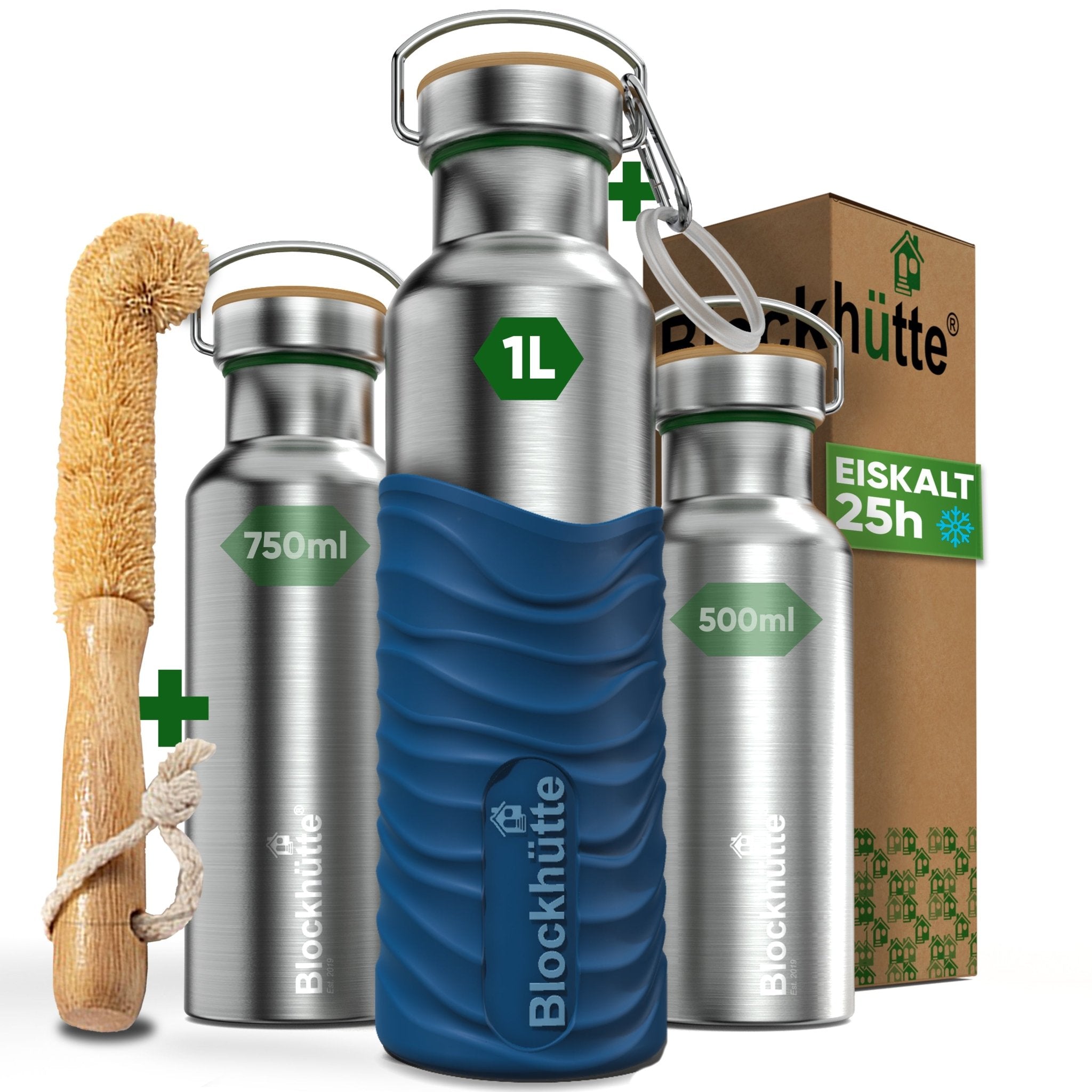Botella térmica de acero inoxidable con funda de silicona | 1000ml | azul | imagen principal