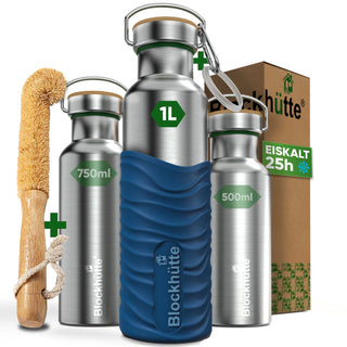 Botella térmica de acero inoxidable con funda de silicona | 1000ml | azul | imagen principal