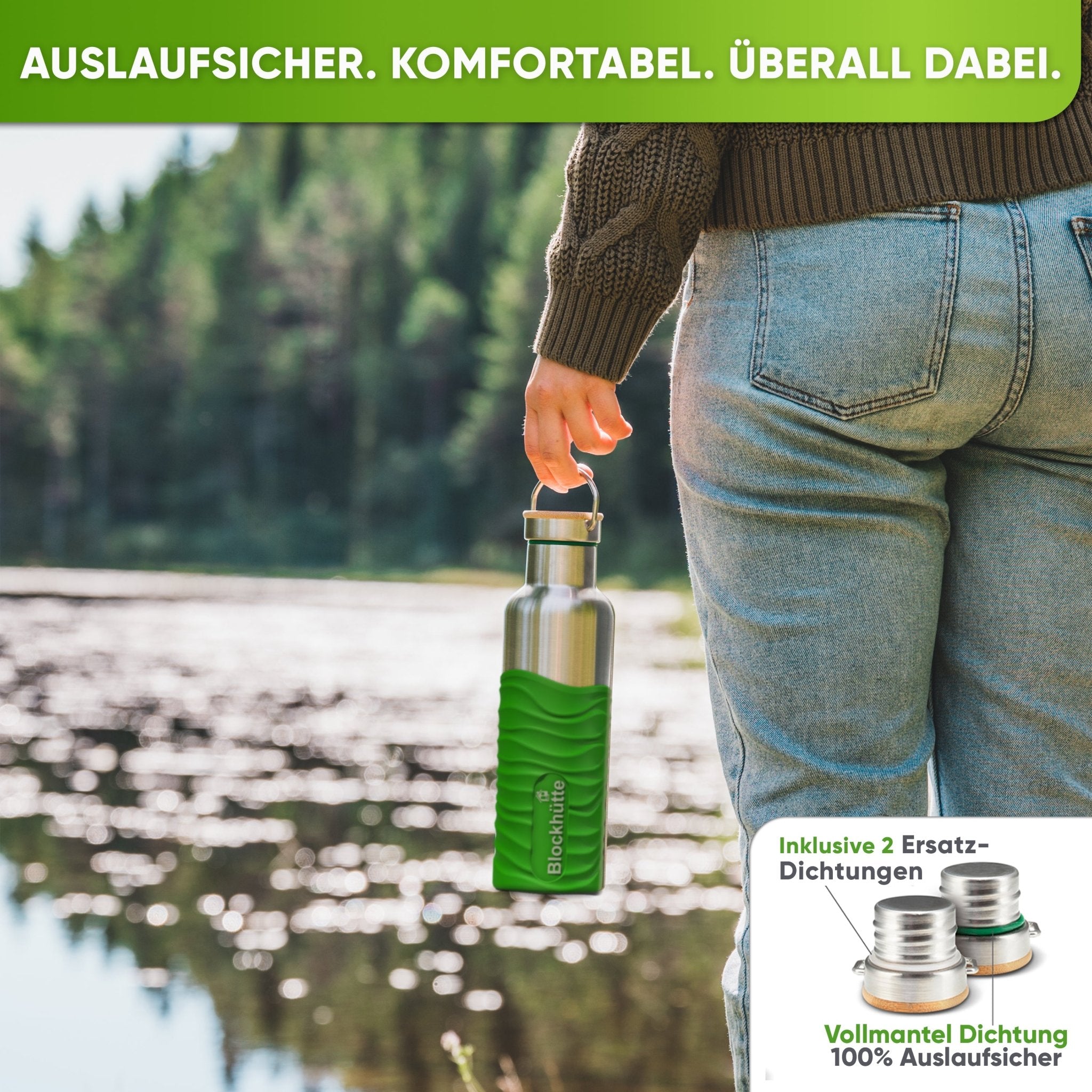 Botella térmica de acero inoxidable con funda de silicona | 750ml | verde lima | a prueba de fugas