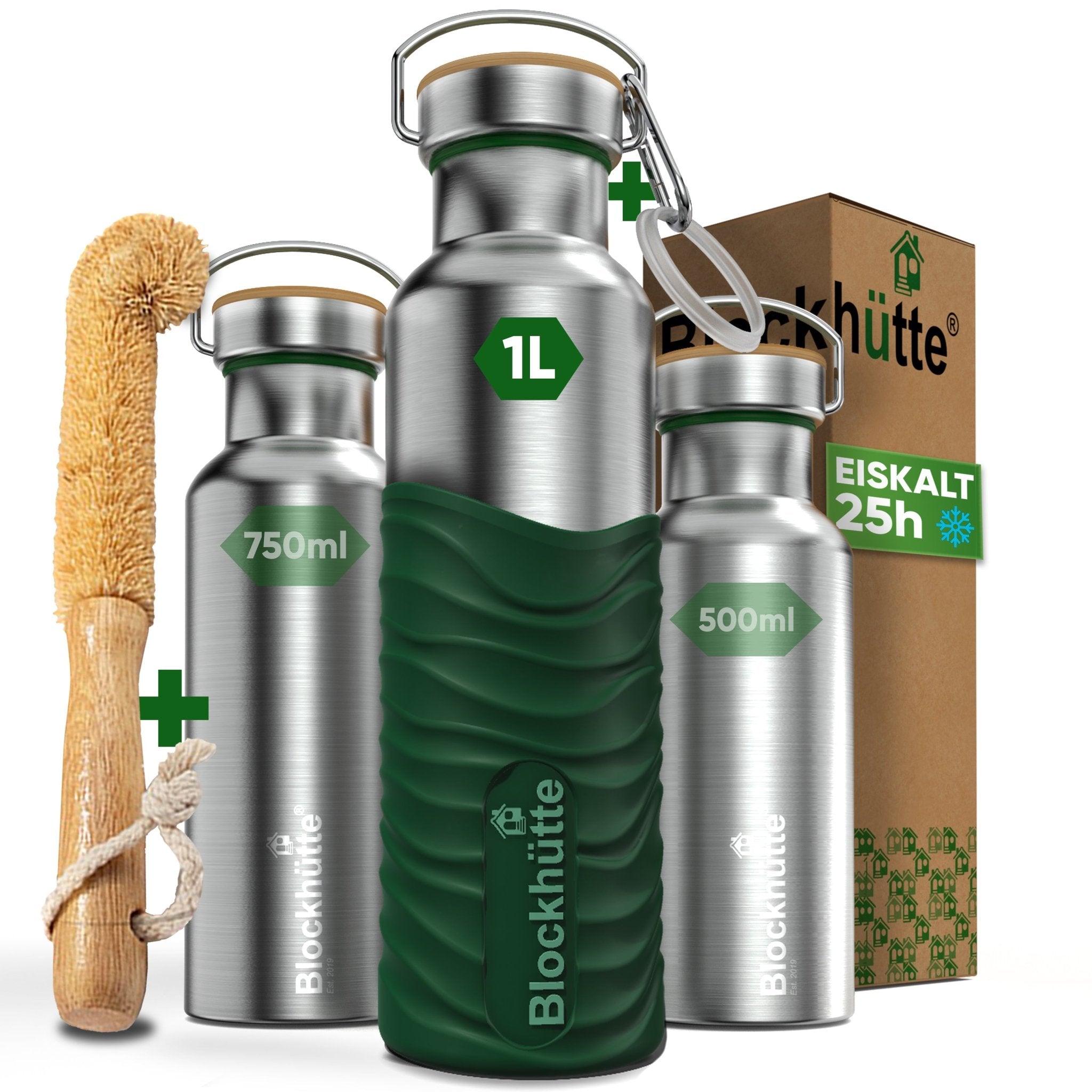 Botella térmica de acero inoxidable con funda de silicona | 1000ml | verde oscuro | imagen principal
