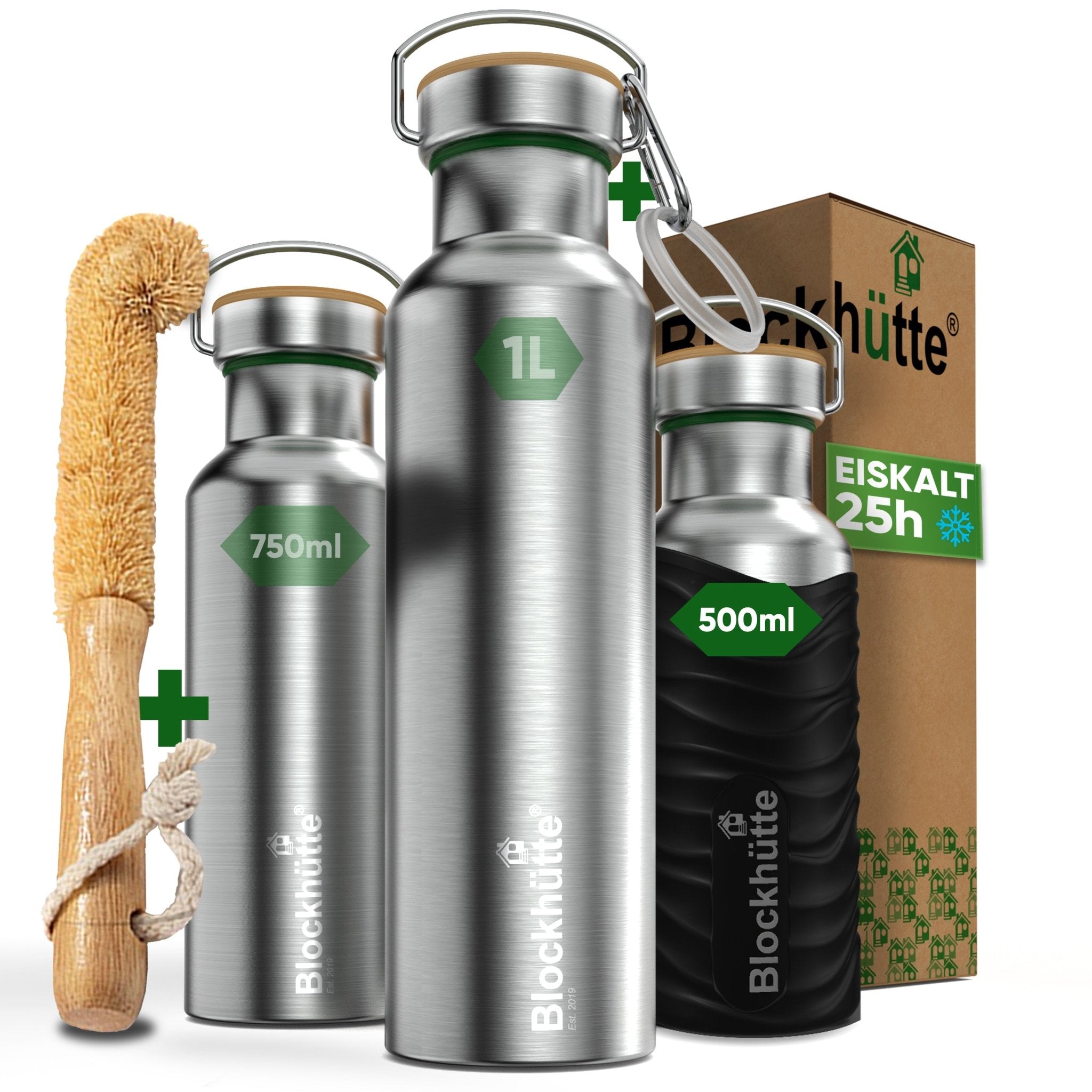 Botella térmica de acero inoxidable con funda de silicona | 500ml | negro | imagen principal
