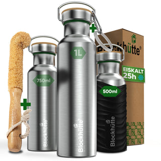 Botella térmica de acero inoxidable con funda de silicona | 500ml | negro | imagen principal