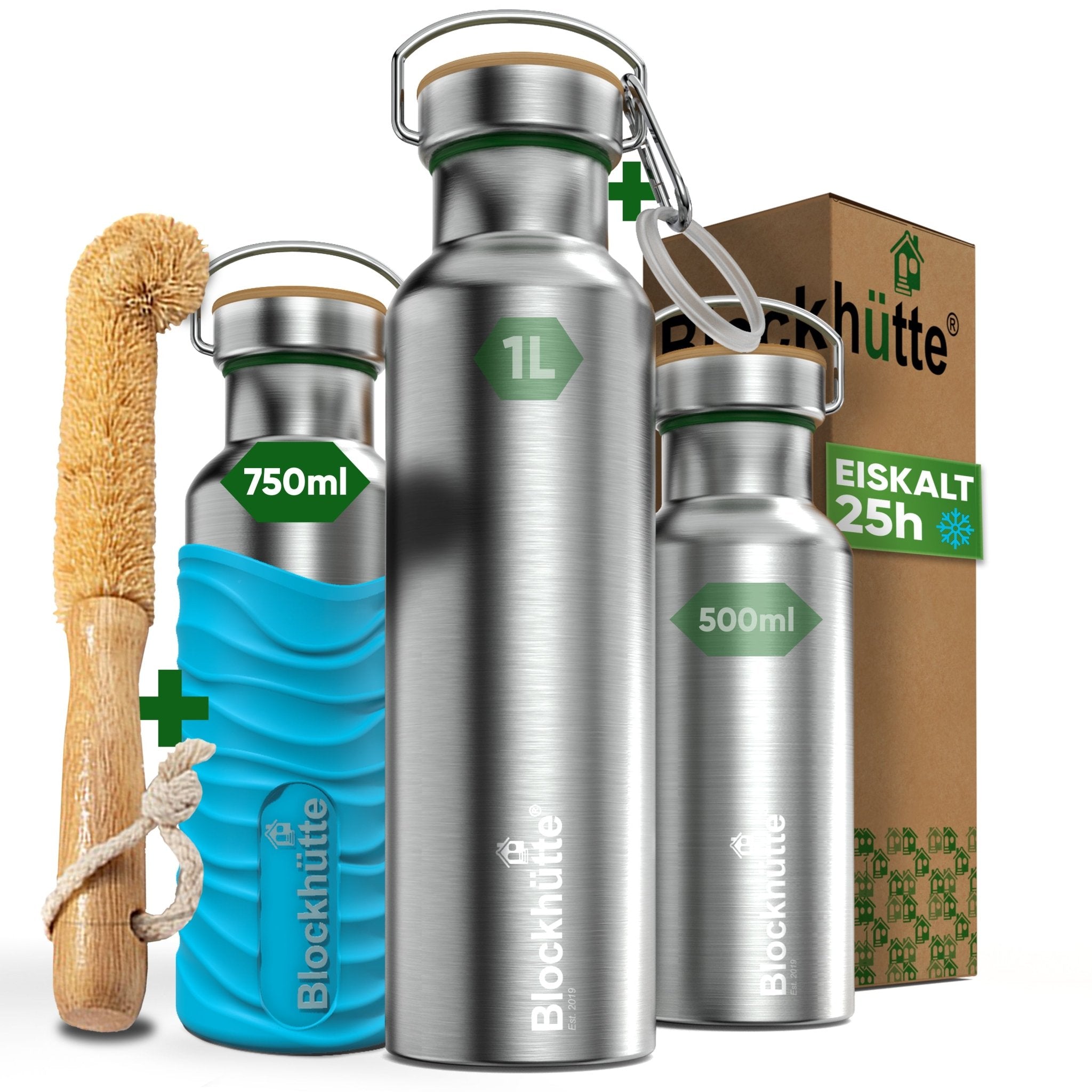 Botella térmica de acero inoxidable con funda de silicona | 750ml | turquesa | imagen principal