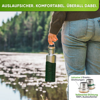 Botella térmica de acero inoxidable con funda de silicona | 750ml | verde oscuro | a prueba de fugas