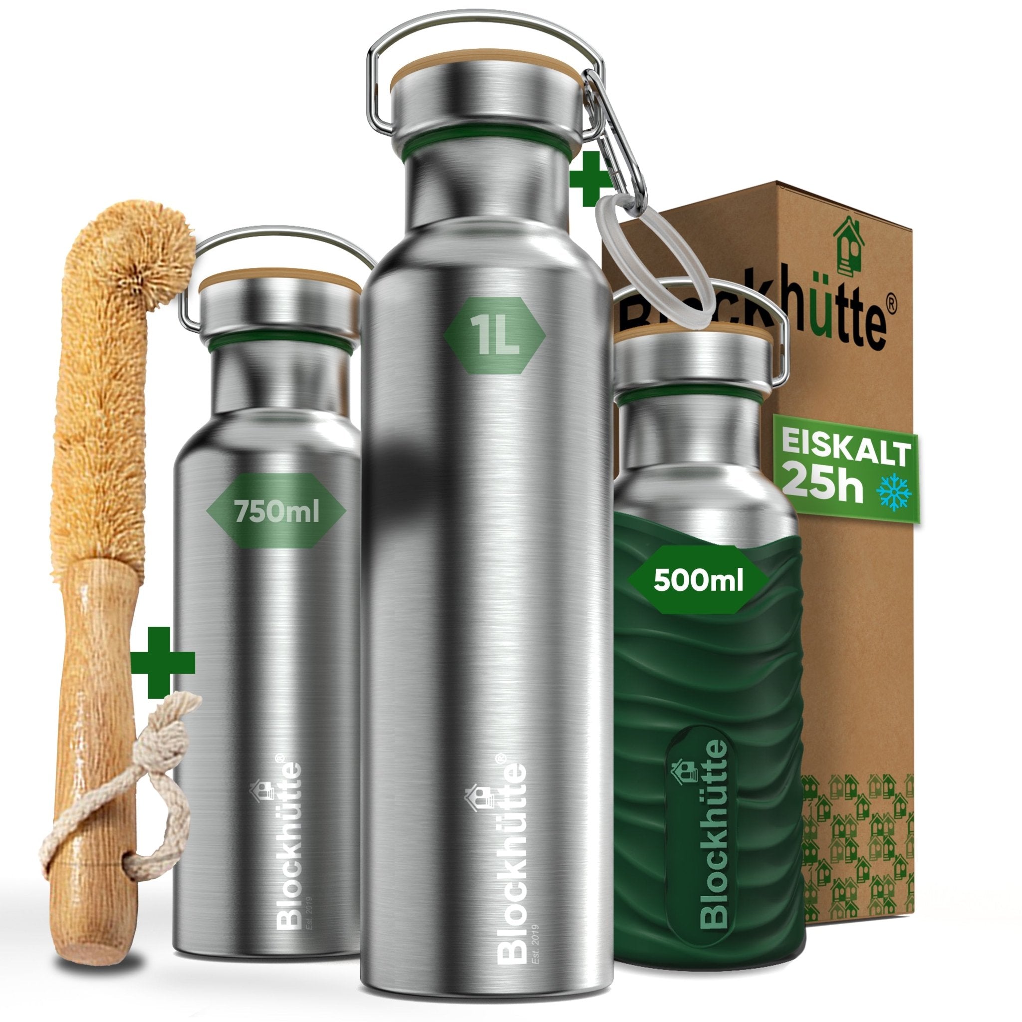 Botella térmica de acero inoxidable con funda de silicona | 500ml | verde oscuro | imagen principal