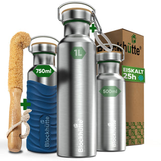 Botella térmica de acero inoxidable con funda de silicona | 750ml | azul | imagen principal