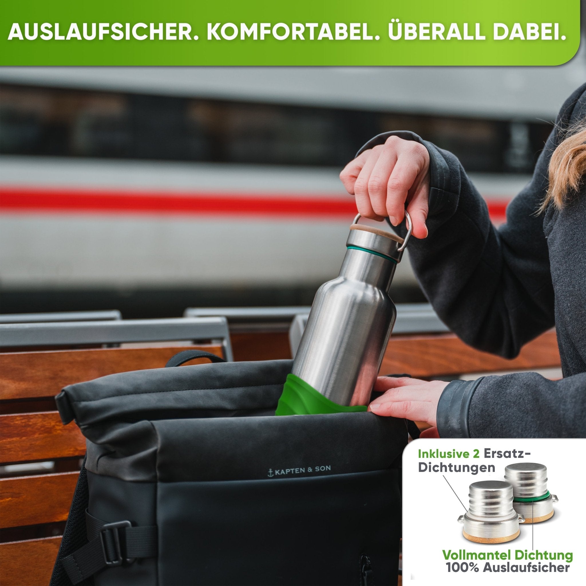 Botella térmica de acero inoxidable con funda de silicona | 1000ml | verde lima | a prueba de fugas