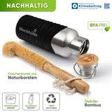 Premium Edelstahl Trinkflasche isoliert mit Silikonmantel - Blockhütte - BH0007-BLAU