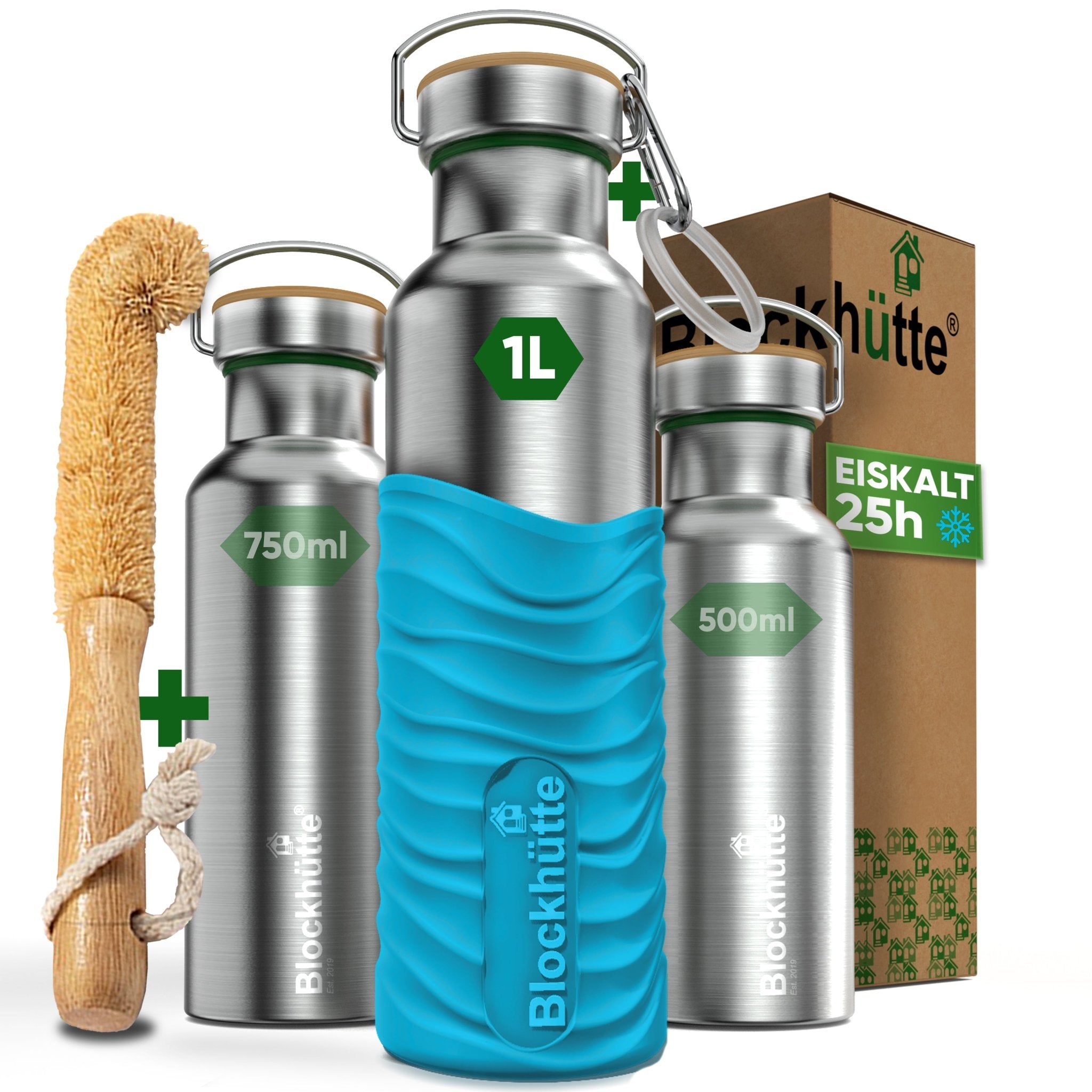 Botella térmica de acero inoxidable con funda de silicona | 1000ml | turquesa | imagen principal