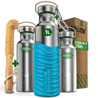 Botella térmica de acero inoxidable con funda de silicona | 1000ml | turquesa | imagen principal