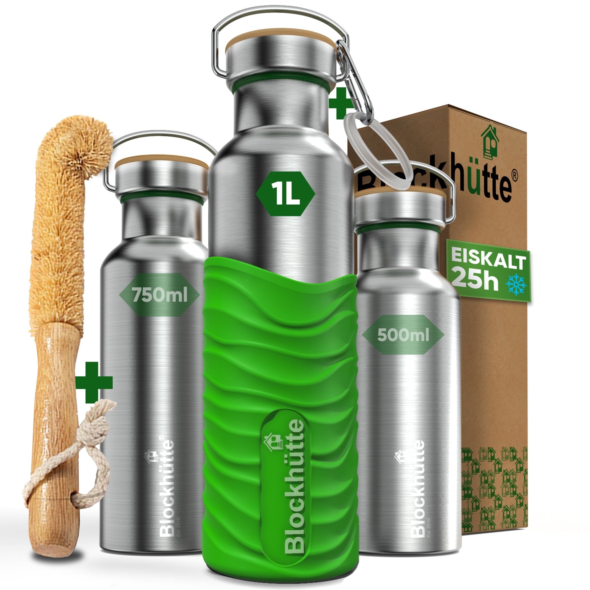 Botella térmica de acero inoxidable con funda de silicona | 1000ml | verde lima | imagen principal