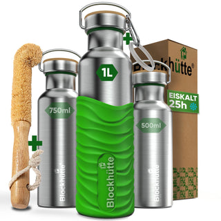 Botella térmica de acero inoxidable con funda de silicona | 1000ml | verde lima | imagen principal