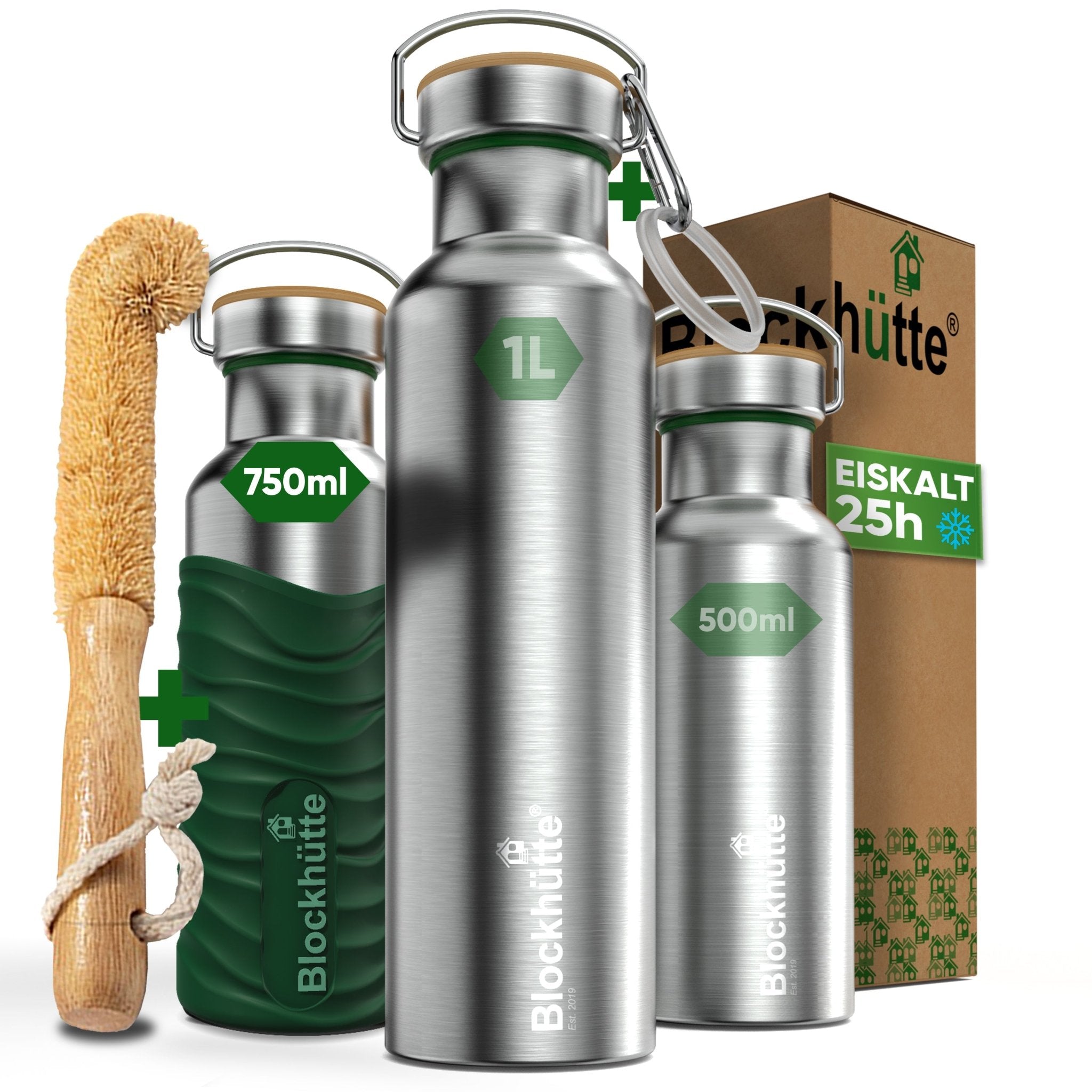 Botella térmica de acero inoxidable con funda de silicona | 750ml | verde oscuro | imagen principal